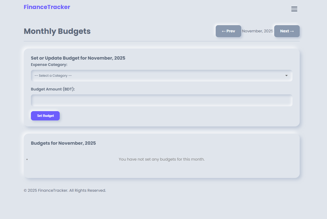 Budgets Page Screenshot